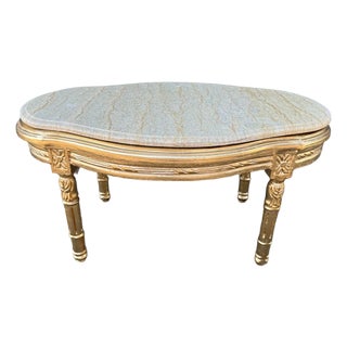 1950 French Louis XVI Gold Beech Marble Coffee Table - 1 Pc For Sale