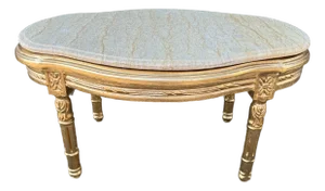 1950 French Louis XVI Gold Beech Marble Coffee Table - 1 Pc