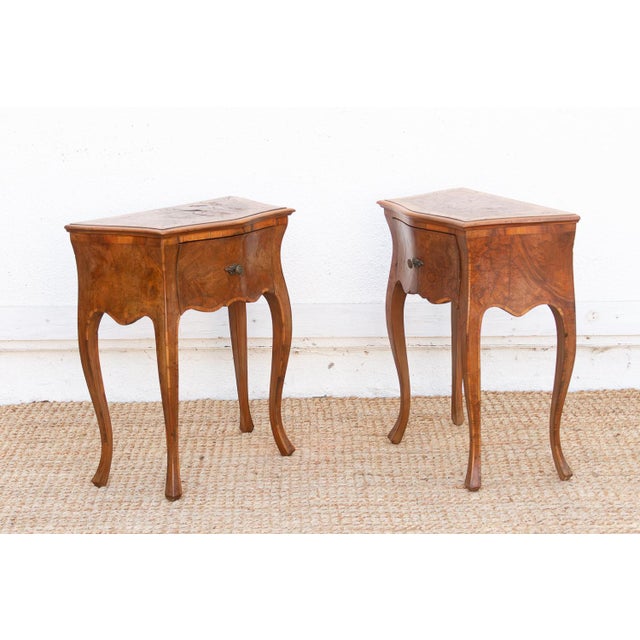 Pair of Mid Century Burr Walnut Italian Nightstands For Sale - Image 10 of 12