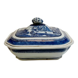 19th Century Chinese Export Canton Blue and White Serving Dish For Sale