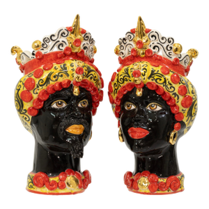 Pair of Sicily & More Handcrafted Ceramic Moore Head Vases by Caltagirone