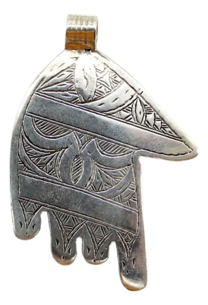 Vintage Berber Hand of Fatima/ Hamsa Sterling Silver Pendant With Geometric Motif