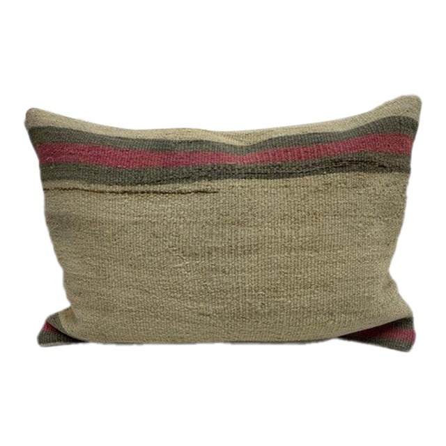 Turkish Hemp Pillow Cushion Natural Beige Fuchsia Pillow Cushion Cover 16" x 24" For Sale