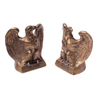 Vintage Gilded Cast Metal American Commemorative 1776 Eagle Bookends For Sale