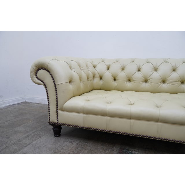 Traditional 1990s George Smith Light Green Leather Chesterfield Sofa With Nailheads For Sale - Image 3 of 12