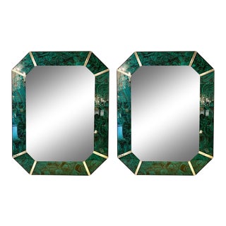 Hollywood Regency Octagonal Wall Mirrors Vintaged Malachite Style For Sale