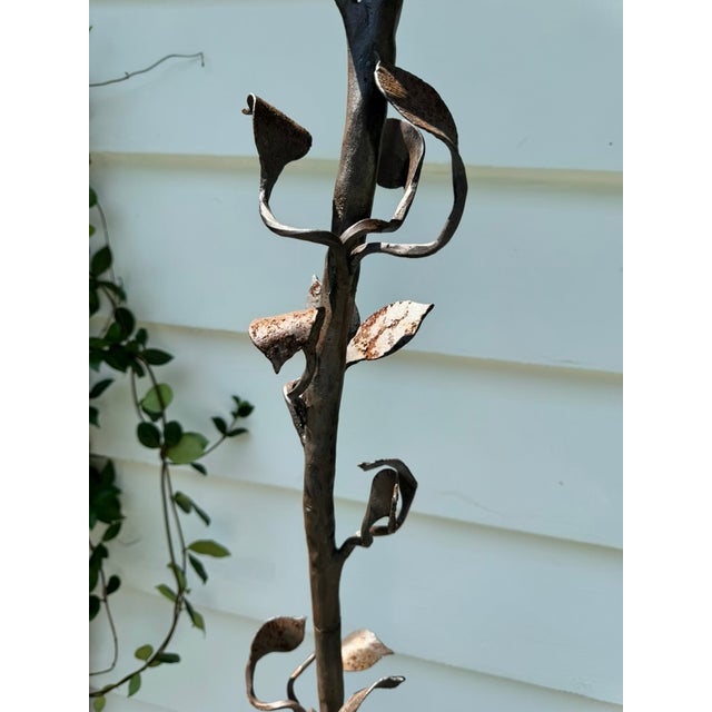 Metal 1940s Hand Forged Wrought Iron Rose Floor Candle Holder Sculpture Roots Blacksmith For Sale - Image 7 of 13