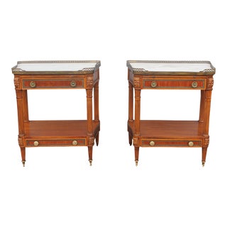 C1910 Neoclassical Exotic Marble Top Nightstands Gilt Bronze Adornment a - Pair For Sale