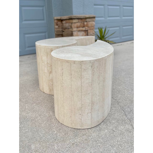 A Pair of Italian Modern ‘Quotation’ Travertine Coffee Tables For Sale - Image 4 of 12