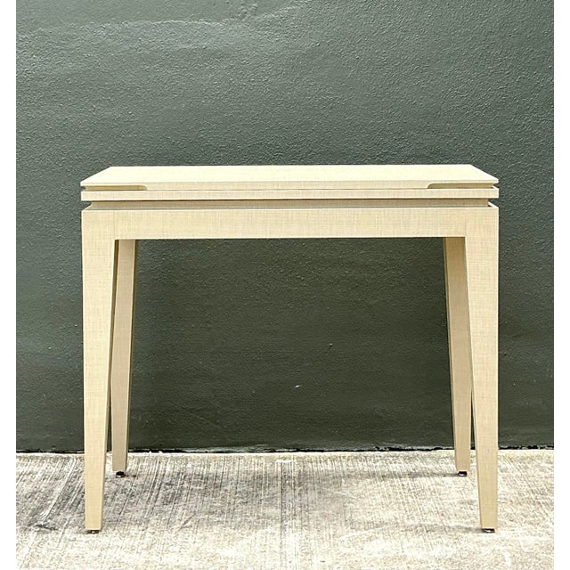 Mid-Century Modern Vintage Custom Built Grasscloth Extendable Console/Game Table For Sale - Image 3 of 12