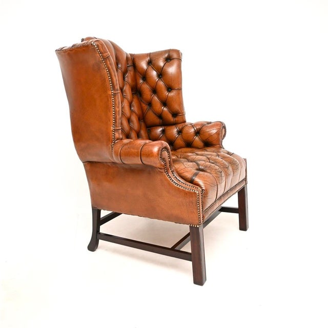 Deep Buttoned Leather Wing Back Armchair, 1930s For Sale - Image 3 of 9