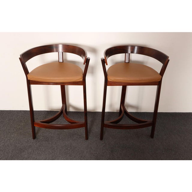 Mid-Century Modern Pair of Danish Modern Rosewood and Leather Counter Stools by John Mortensen For Sale - Image 3 of 18