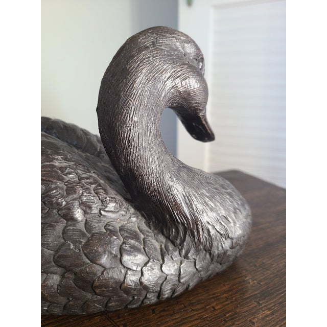 Antique 1920's Patinated Bronze Sculpture of a Seated Duck For Sale - Image 10 of 13
