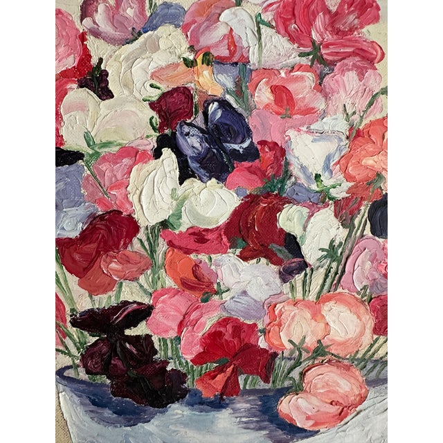 American School, 20th Century, Still Life of a Bowl of Flowers, Oil on Canvas For Sale In Washington DC - Image 6 of 12