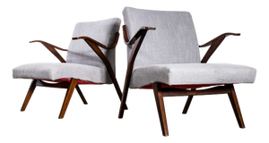 Grey Slubbed Cotton Armchairs by Frantisek Jirak for Tatra, 1950s