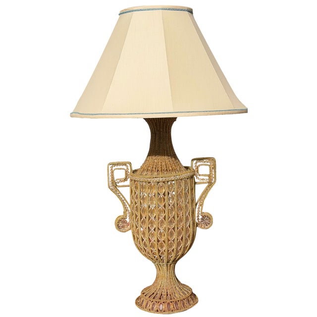 Art Deco 1930’s Hand Beaded Crystal Urn Form Table Lamps - a Pair For Sale - Image 3 of 4