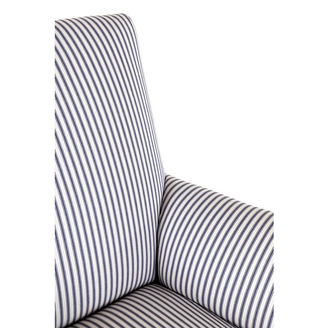Wood French Armchair in Princeton Ticking For Sale - Image 7 of 13