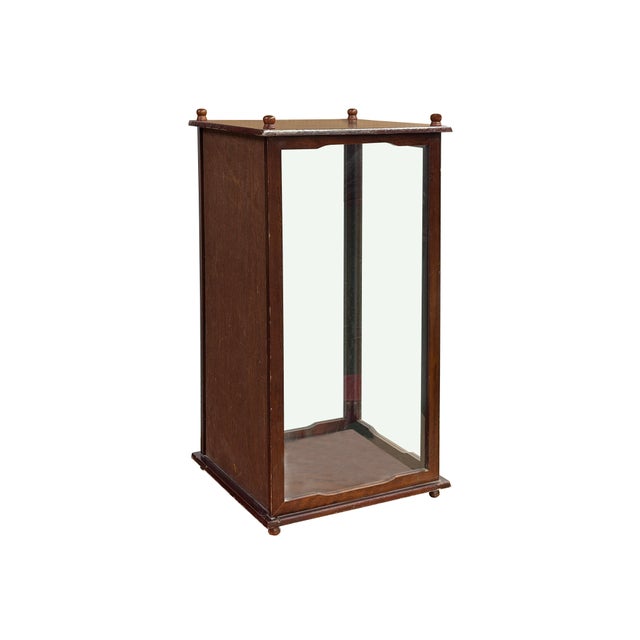 Wood Vintage Square Brown Frame Glass Door Display Case Box For Sale - Image 7 of 13