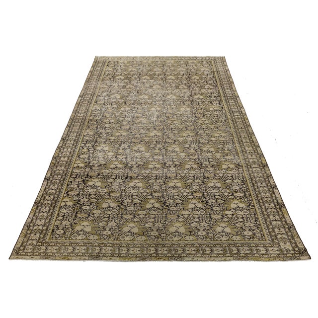 Persian 9 X 17 Antique Malayer Wool Rug in Muted Brown With Persian Floral Lattice For Sale - Image 3 of 11