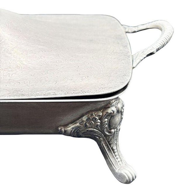 1940s Styles Mid-Century Modern Silverplate Electric Warming Chafing Dish W/ Floral & Scroll Design by Towle For Sale - Image 11 of 16