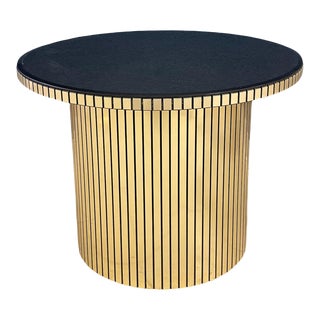 Vintage Channeled Gold Aluminum and Mirror Oversized End Table For Sale