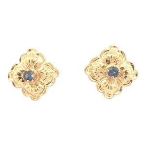 Late 20th Century Pair of Sapphire and Gold Flower Button Earrings