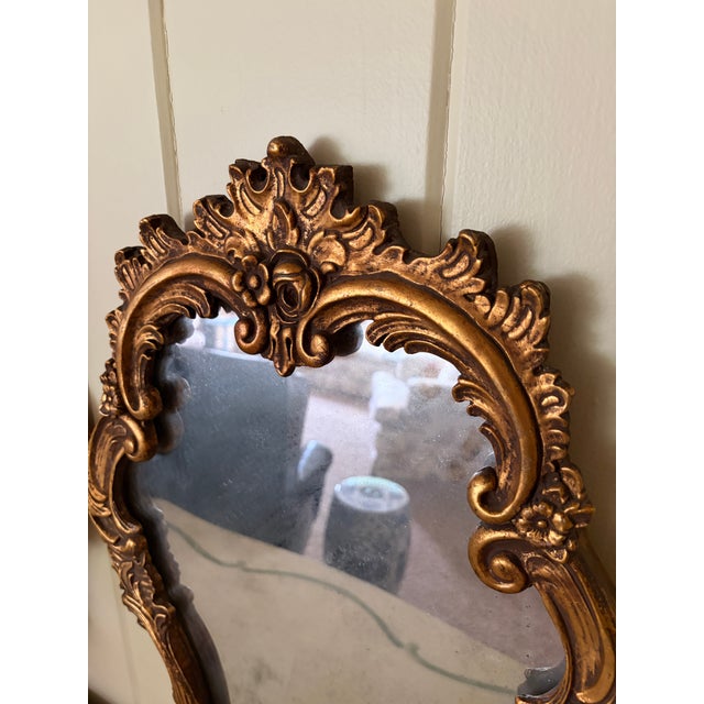 Pair of Italian Rococo Giltwood Mirrors With Antiqued Glass For Sale - Image 4 of 14