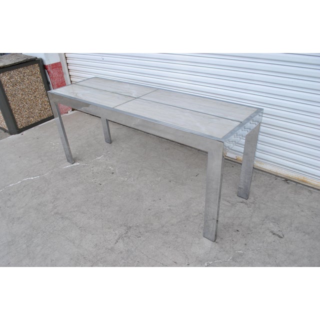 Metal Milo Baughman Pace Style Chrome & Marble Console For Sale - Image 7 of 13