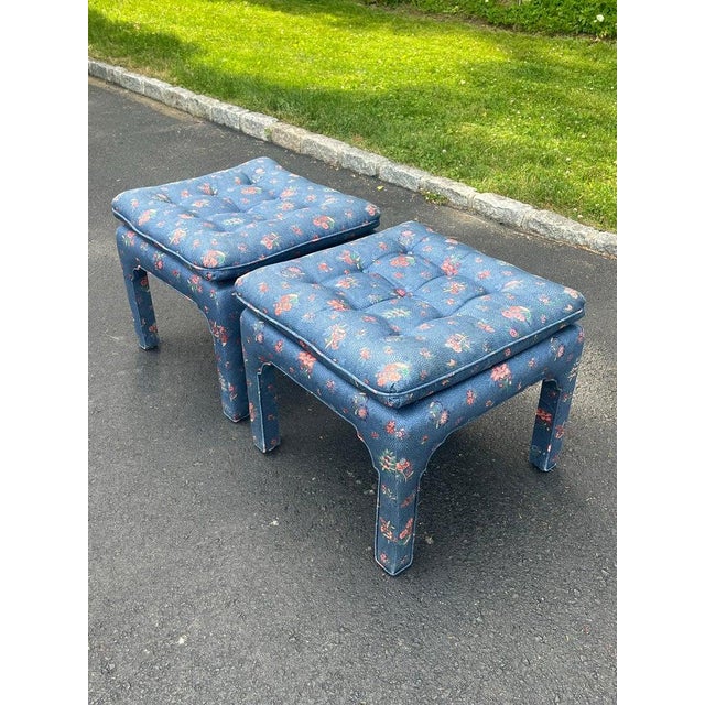 1970s Pair of Square Pillow Top Tufted Billy Baldwin Parson Ottomans For Sale - Image 5 of 16