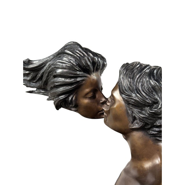 Romantic Bronze Sculpture of Two Lovers Kissing – Modern Surrealist Bust – 34” Long For Sale - Image 4 of 12
