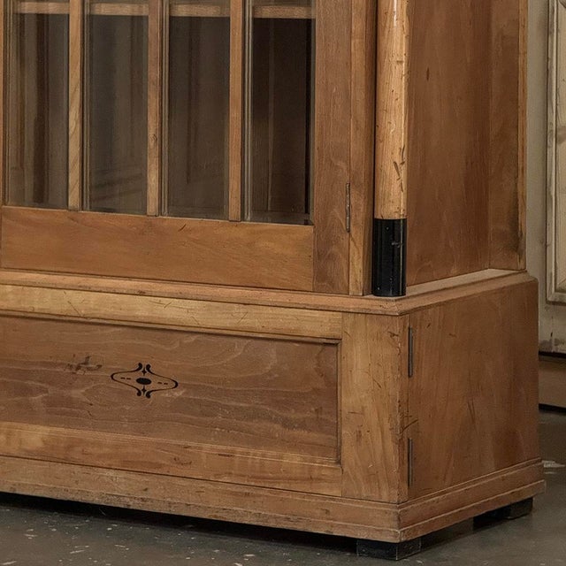 Sienna Antique Dutch Solid Cherry Wood Neoclassical Display Bookcase ~ Vitrine With Ebonized Trim For Sale - Image 8 of 18