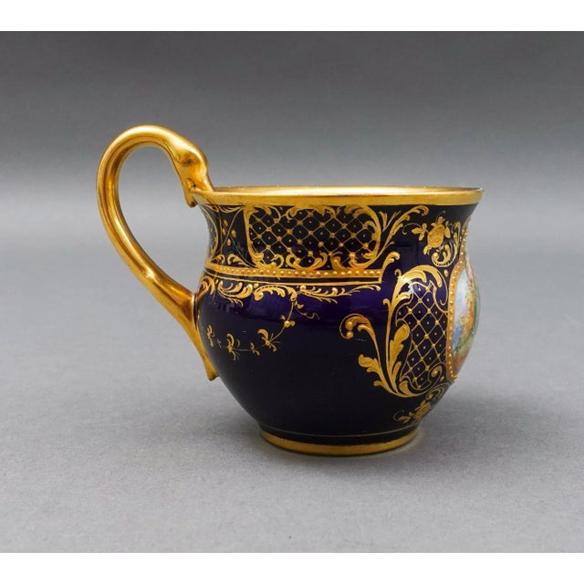Mid 20th Century Vintage Meissen Cobalt Blue Gold Hand Painted Couple Porcelain Tea Cup For Sale - Image 5 of 8