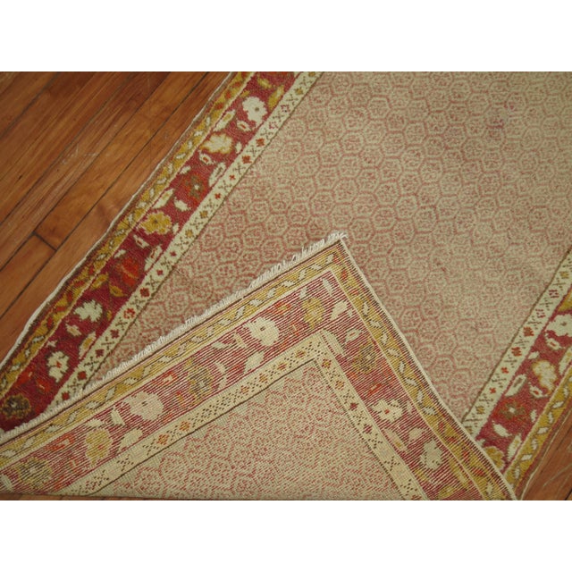 Mid-Century Modern Pink Field Handwoven 20th Century Feminine Turkish Oushak Runner For Sale - Image 3 of 6