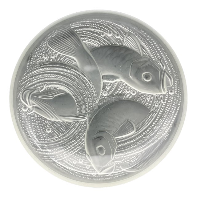 Frosted Pressed Glass Cup with Carp Fish Decoration by Pierre Davesn, 1930s For Sale