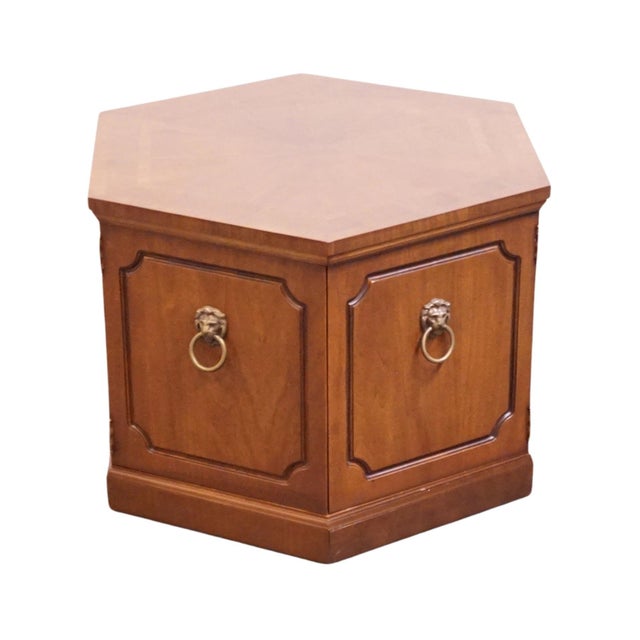 Traditional Altavista Lane Walnut Mediterranean Inspired Traditional 26" Hexagonal Accent Storage End Table For Sale - Image 3 of 8