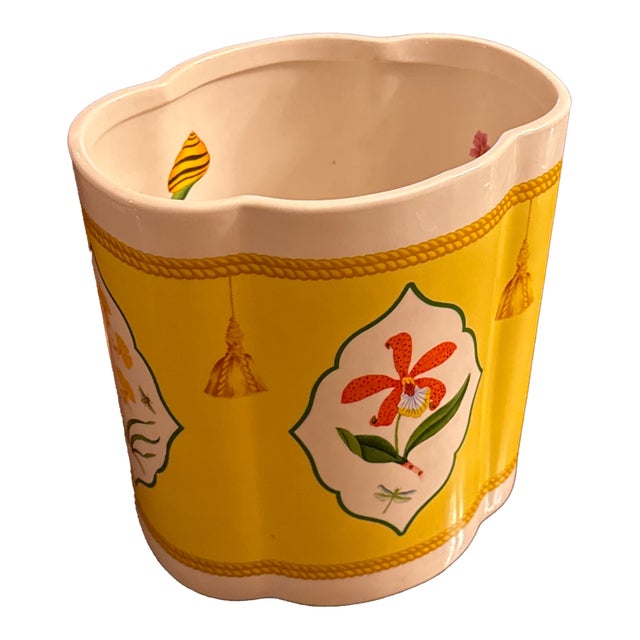 Rare Lynn Chase Orchid Waste Basket For Sale