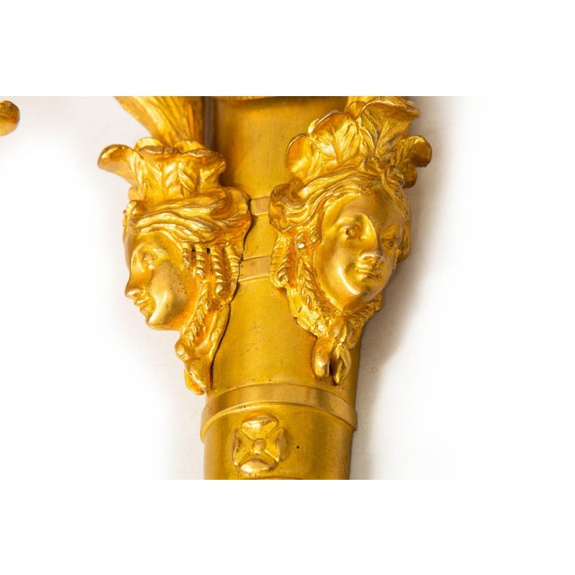 Pair of French Louis XVI Style Gilt-Bronze Two Light Wall Sconces Candelabra For Sale - Image 10 of 12