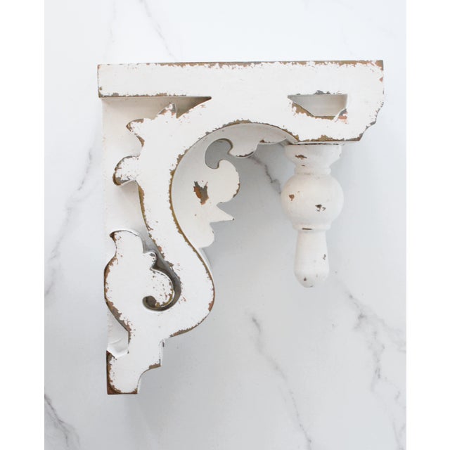 Farmhouse White French Style Carved Corbels W/ Hand-Turned Scrollwork Set/2 For Sale - Image 3 of 6