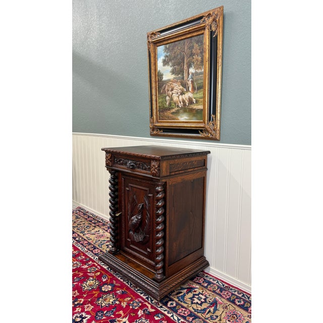 Antique French Jam Cabinet Cupboard Pedestal Barley Twist Drawer Oak Pheasant For Sale - Image 14 of 18