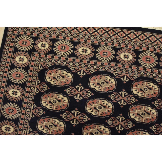 Bokhara Rug 4’1” X 6′ Blue Wool Tribal Hand-Knotted Oriental Carpet For Sale In Philadelphia - Image 6 of 12