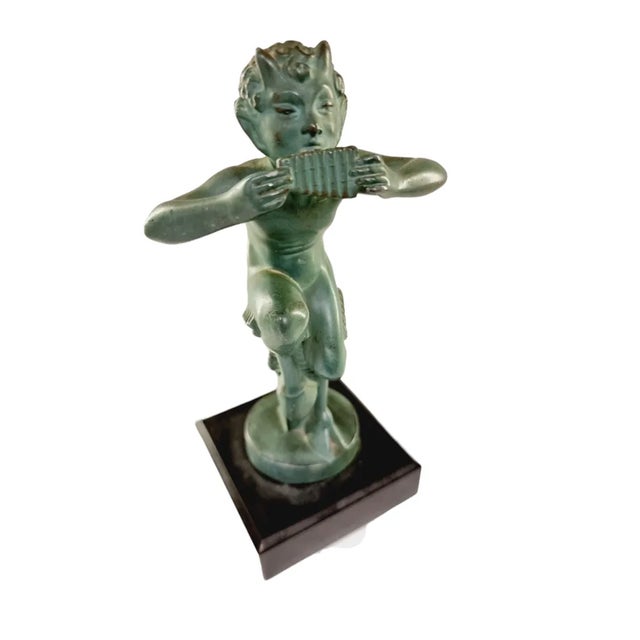 Art Deco Figurine of a Faun Playing the Flute by Max Le Verrier, 1930s For Sale - Image 4 of 7