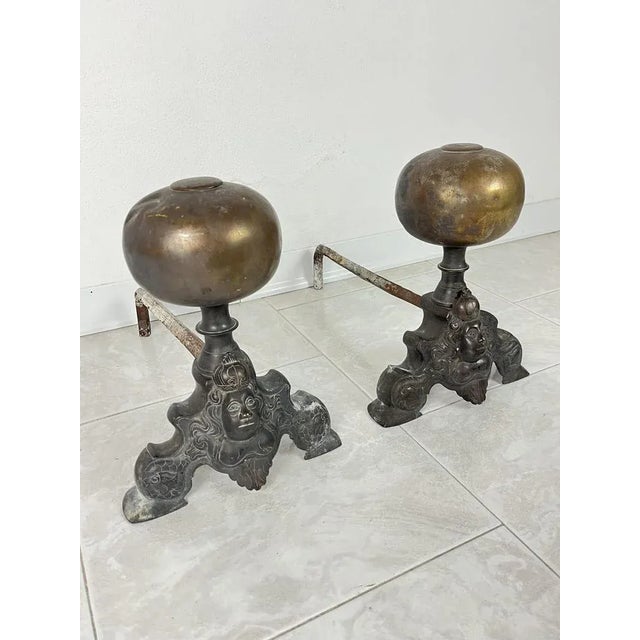 Beige Bronze Fireplace Chimney Lighters, Italy, 1940s, Set of 2 For Sale - Image 8 of 8
