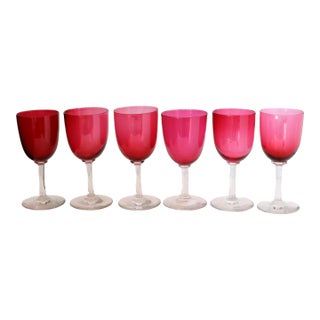 19th-Century English Victorian Hand-Blown Cranberry Wine / Cocktail Stems For Sale