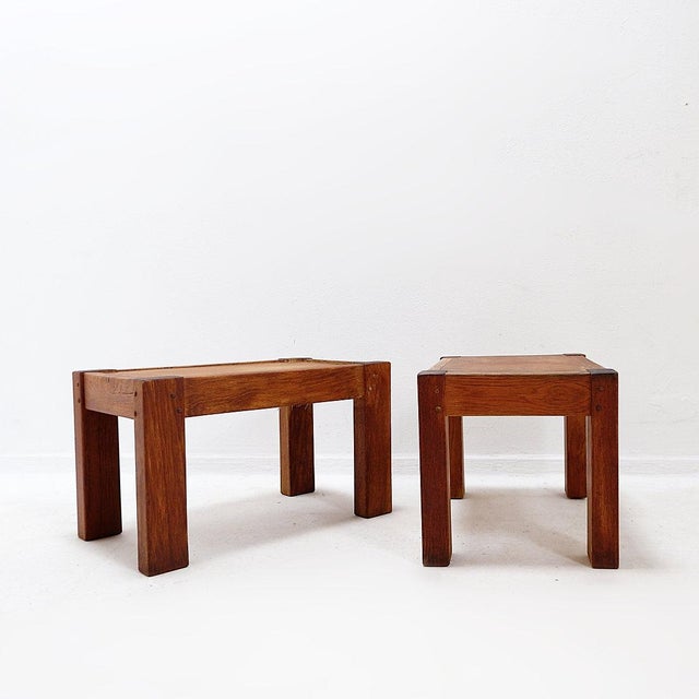 Brown Vintage Rustic Side Tables, 1960s, Set of 2 For Sale - Image 8 of 13