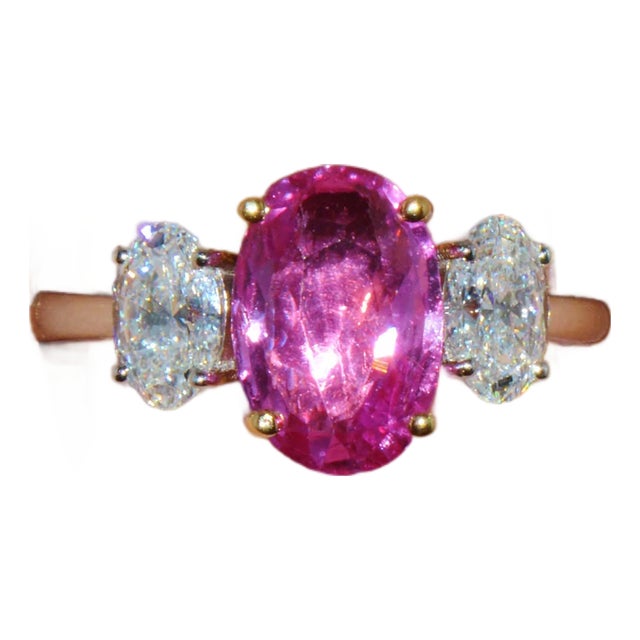 Late 20th Century Gia Certified 3.68Ct Madagascar Pink Sapphire E VVS Diamond Solid 950 Platinum 18k Gold Ring, Size 6.5 For Sale