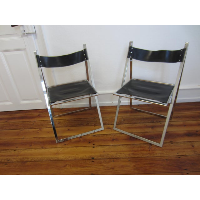 1970s Vintage Folding Chairs in Chrome-Plating with Leather from Lübke, 1970s, Set of 2 For Sale - Image 5 of 8