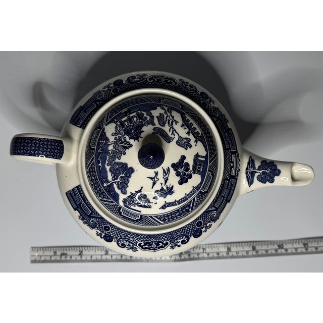Ceramic Vintage Blue Willow Teapot – Made in England Cobalt Transferware For Sale - Image 7 of 9