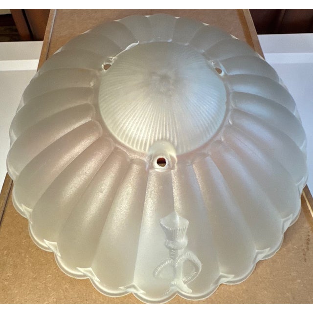 Vintage Art Deco Nautical Frosted Glass Ceiling Light Shade – Fluted 11.25” Coastal Flush Mount Globe For Sale - Image 9 of 11
