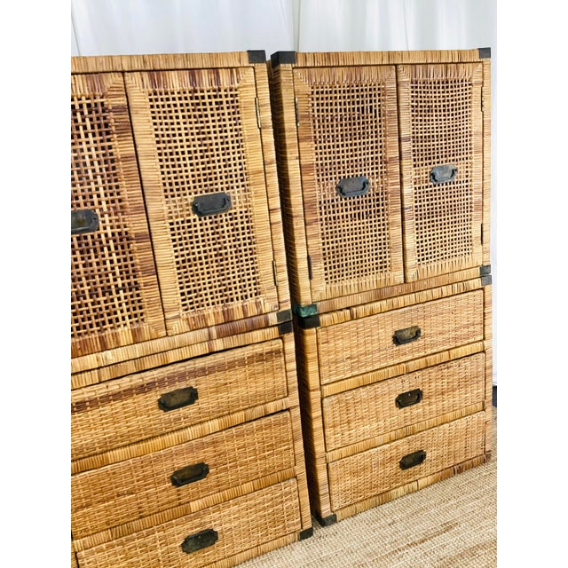 Vintage Pair of Woven Rattan Chest on Chest Dressers Boho Chic Campaign Style For Sale In Las Vegas - Image 6 of 15