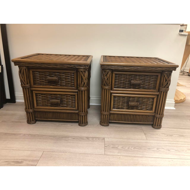1990s Vintage Rattan Nightstandsa Pair Chairish